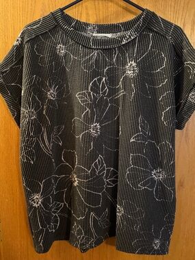 BOMBOM Charcoal Ribbed Knit Top